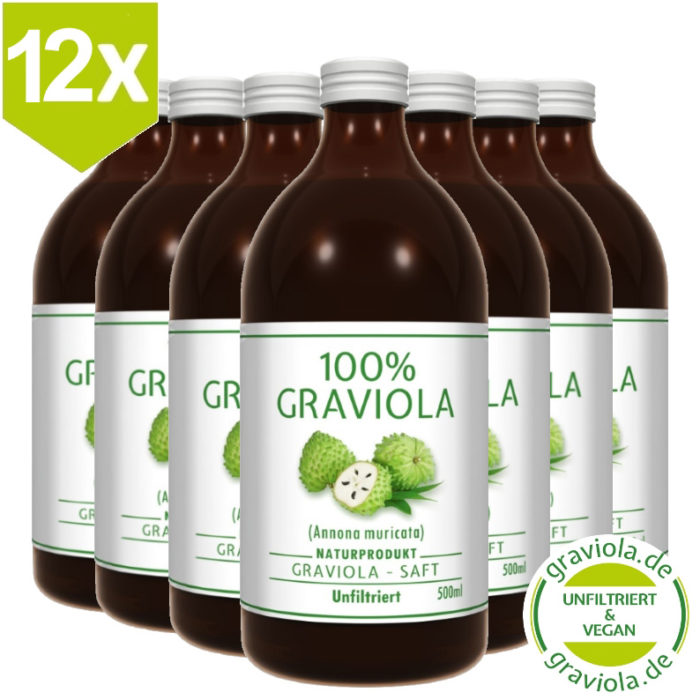 12 x 100% SUCCO DI GRAVIOLA. Non filtrato & vegano.