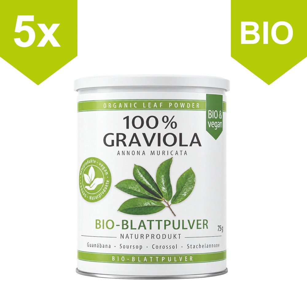 5 x 100% BIO-GRAVIOLA-BLATTPULVER. Vegan.
